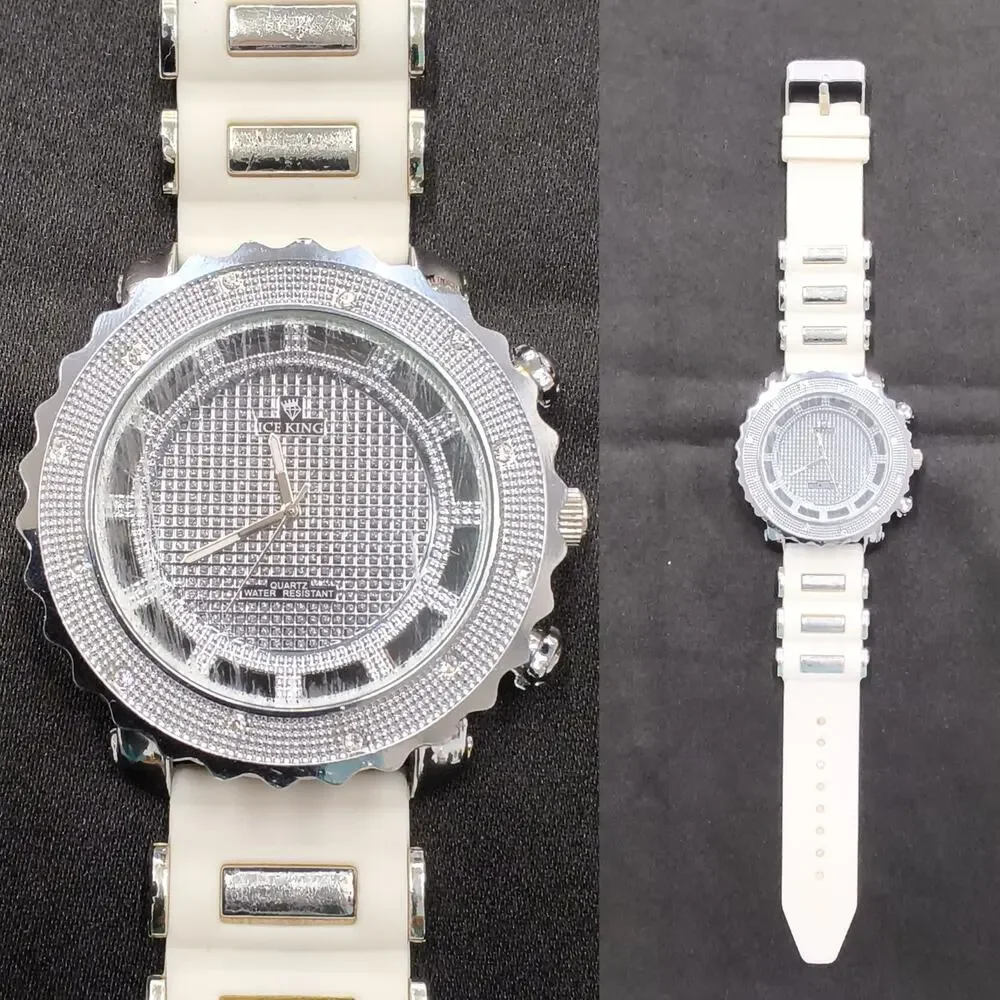Ice King Quartz Analog Men's Watch Silver Jeweled Dial White Bling #W5147